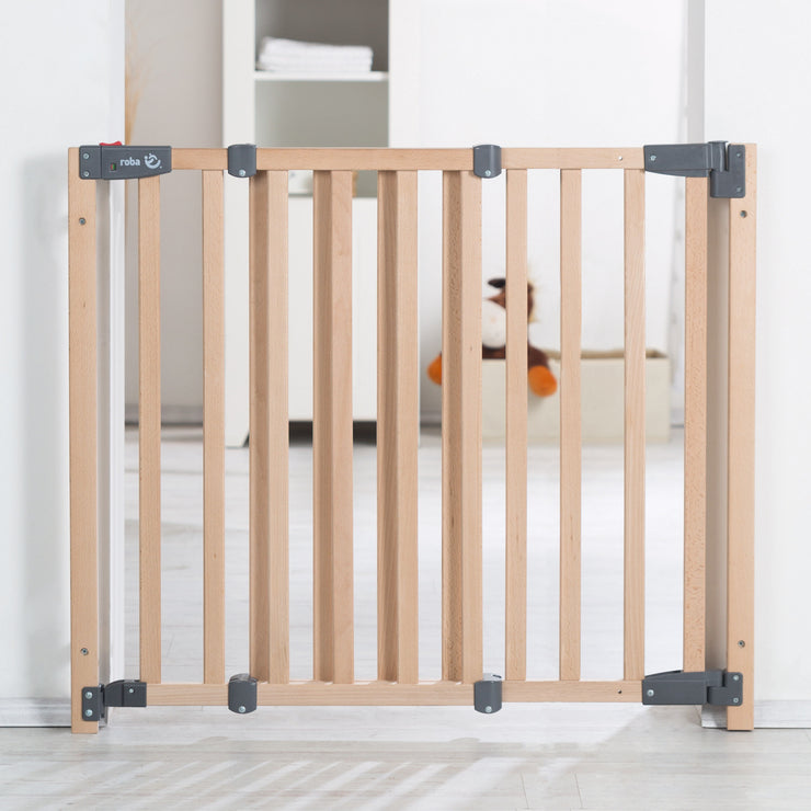 Türschutzgitter 'Safety Up', Schutzgitter mit Ampelfunktion, Buche massiv, 70 - 118,5 cm