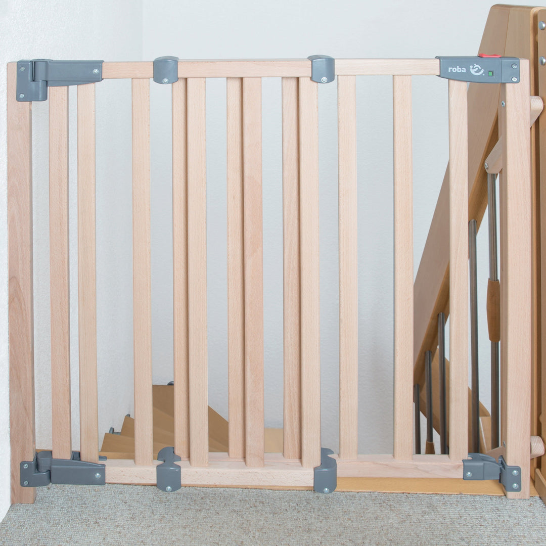 Treppenschutzgitter 'Safety Up', Schutzgitter mit Ampelfunktion, Buche massiv, 93,5 - 120,5 cm