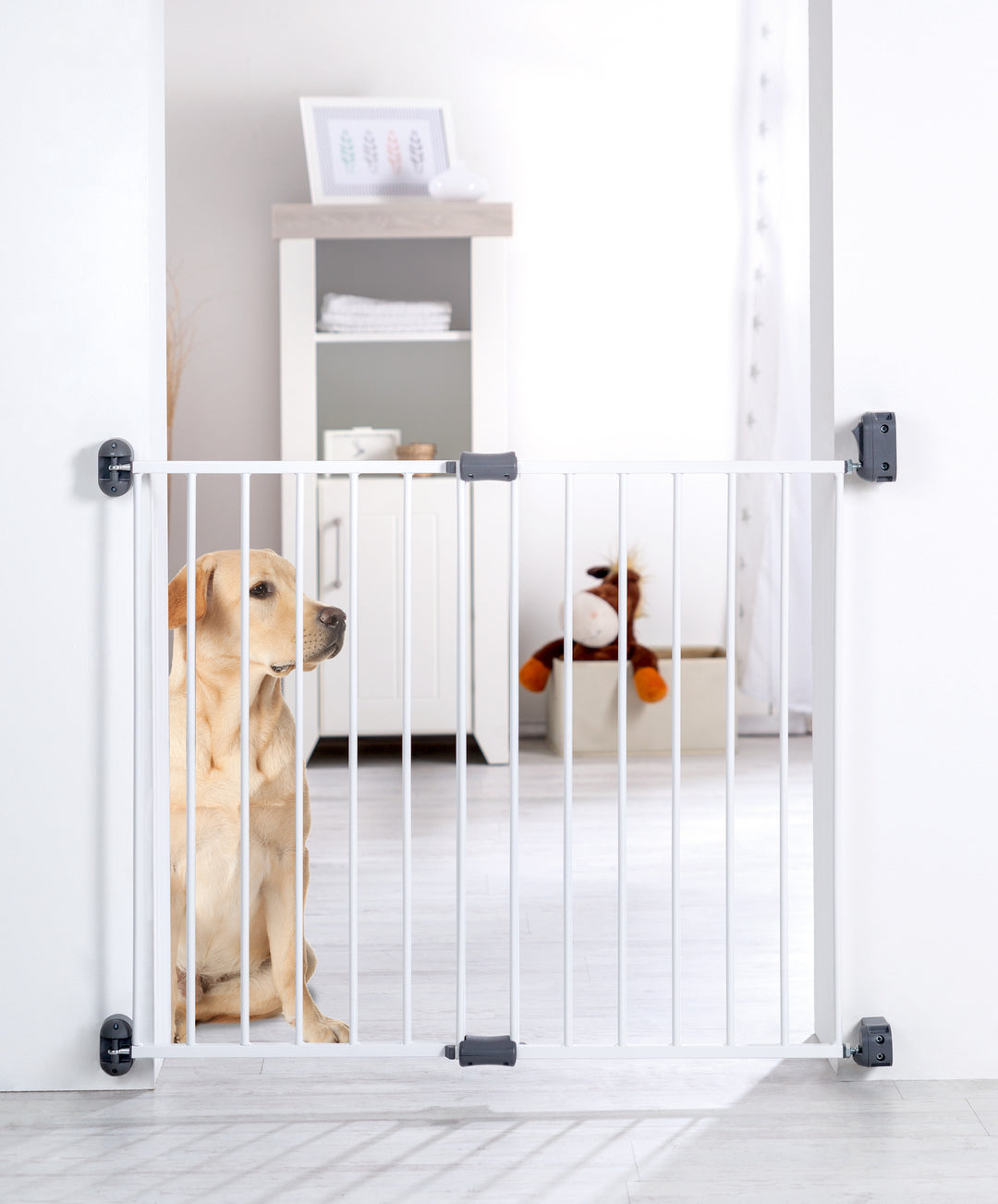 Barrera de seguridad para puertas 'Easy Step', barrera de metal blanca, extra alta, ancho variable 60 - 97 cm
