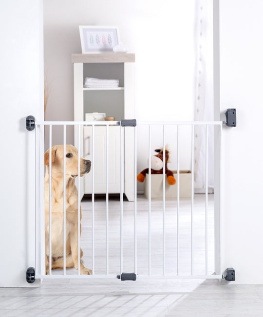 Barrera de seguridad para puertas 'Easy Step', barrera de metal blanca, extra alta, ancho variable 60 - 97 cm