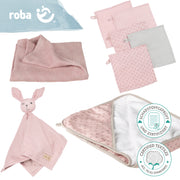 Set cadeau bio "Lil Planet" rose/mauve, serviette, gant de toilette, doudou et couverture, GOTS
