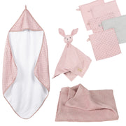 Set cadeau bio "Lil Planet" rose/mauve, serviette, gant de toilette, doudou et couverture, GOTS