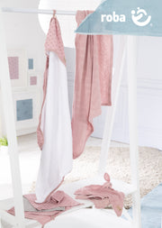 Set cadeau bio "Lil Planet" rose/mauve, serviette, gant de toilette, doudou et couverture, GOTS