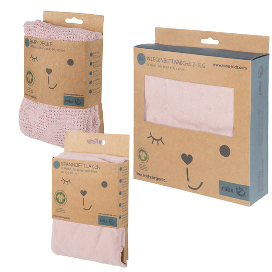 Organic Geschenkset 'Lil Planet' rosa/mauve, Bio-Bettwäsche, -Spannbettlaken & -Decke, GOTS