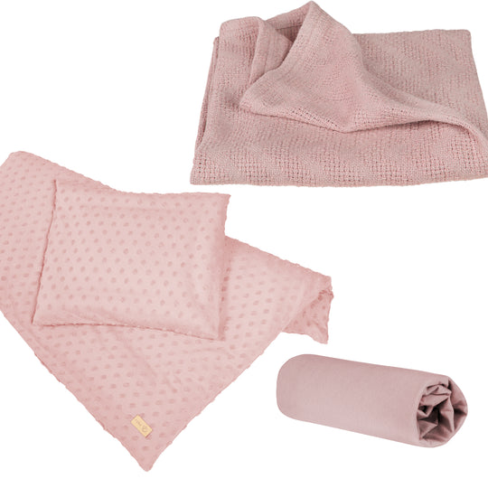 Organic Geschenkset 'Lil Planet' rosa/mauve, Bio-Bettwäsche, -Spannbettlaken & -Decke, GOTS