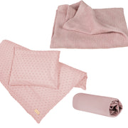 Set cadeau bio "Lil Planet" rose/mauve, draps bio, drap housse extensible et couverture, GOTS