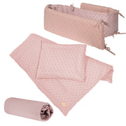 Organic gift set 'Lil Planet' pink / mauve, bed linen, fitted sheets & cot bumper