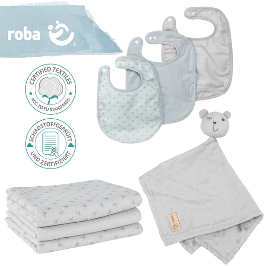 Set regalo biologico Baby Essentials 'Lil Planet' grigio argento realizzato in cotone biologico, GOTS, sostenibile