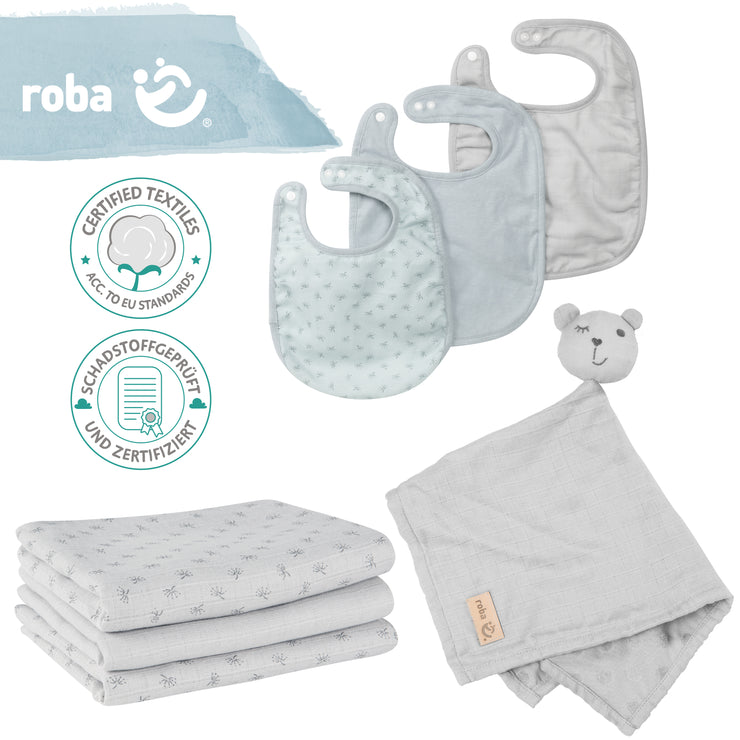 Ensemble de cadeaux biologiques bébé essentiels 'Lil Planet' Silver Grey en coton biologique, GOTS certifié