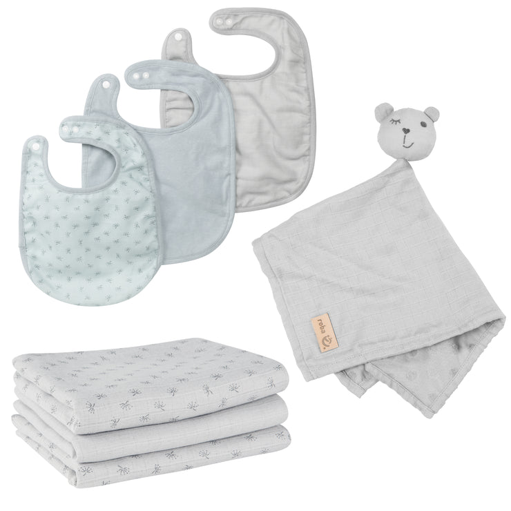 Ensemble de cadeaux biologiques bébé essentiels 'Lil Planet' Silver Grey en coton biologique, GOTS certifié