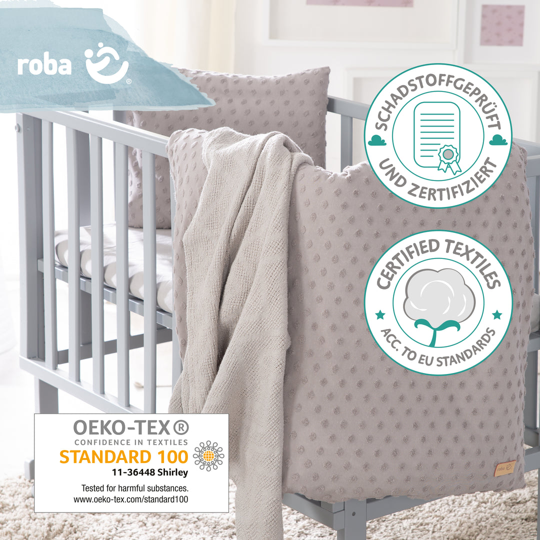Organic Geschenkset 'Lil Planet' silbergrau, Bio-Bettwäsche, -Spannbettlaken & -Babydecke, GOTS