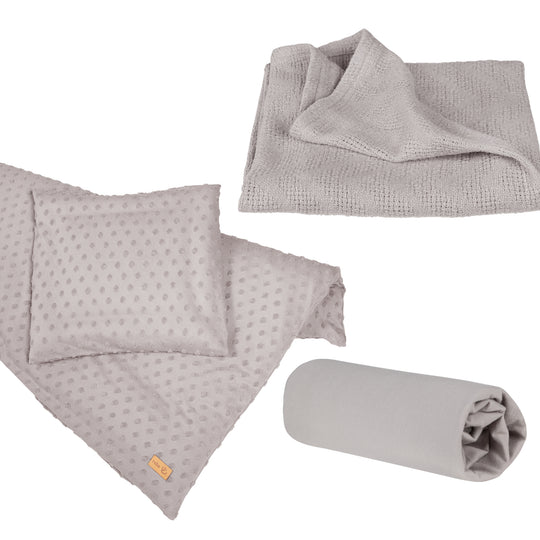 Organic Geschenkset 'Lil Planet' silbergrau, Bio-Bettwäsche, -Spannbettlaken & -Babydecke, GOTS