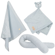 Organic gift set 'Lil Planet' light blue/sky, organic bed snake, blanket & cuddly towel