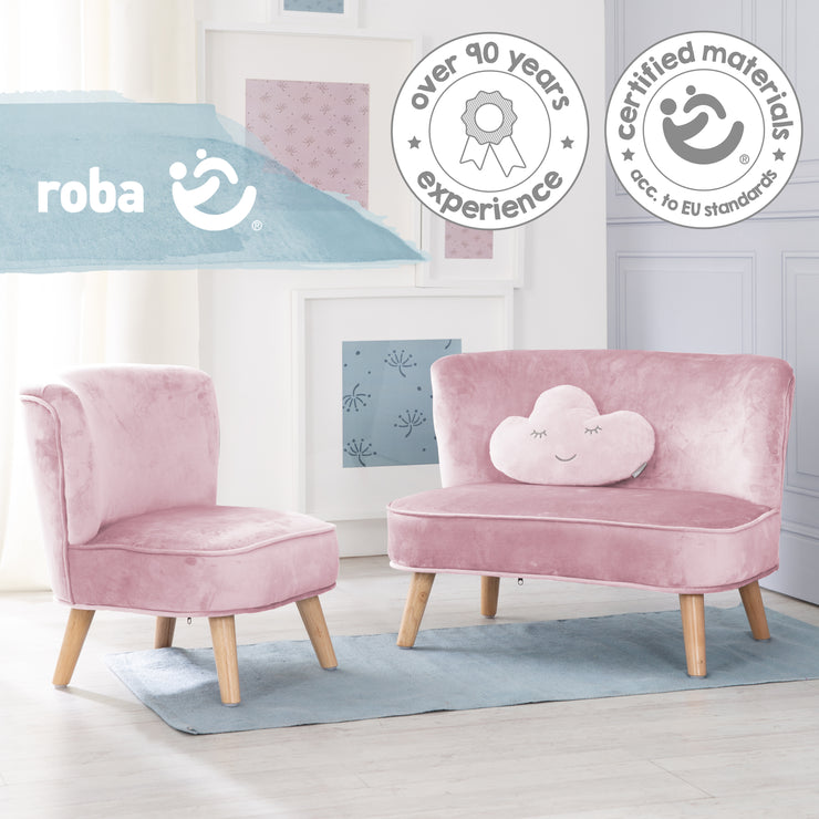 Pacchetto "Lil Sofa" contiene divano per bambini, sedia per bambini, cuscino decorativo a nuvola color rosa/malva