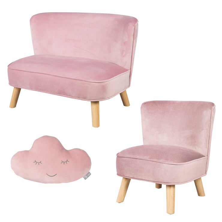 El paquete 'Lil Sofa' incluye sofá para niños, sillón infantil, almohada decorativa en rosa/malva