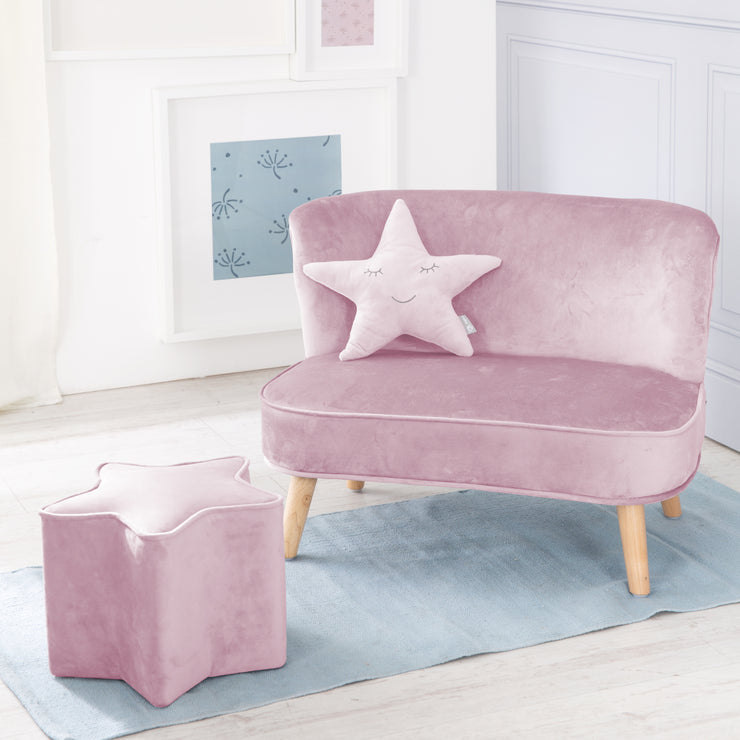 Pacchetto "Lil Sofa" contiene divano per bambini, sgabello per bambini a forma di stella, cuscino decorativo stella color rosa/malva