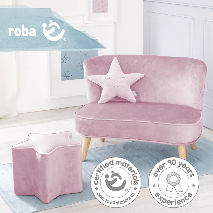 Pacchetto "Lil Sofa" contiene divano per bambini, sgabello per bambini a forma di stella, cuscino decorativo stella color rosa/malva