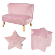 Bundle 'Lil Sofa' enthält Kindersofa, Kinderhocker in Sternenform, Dekokissen Stern rosa/mauve