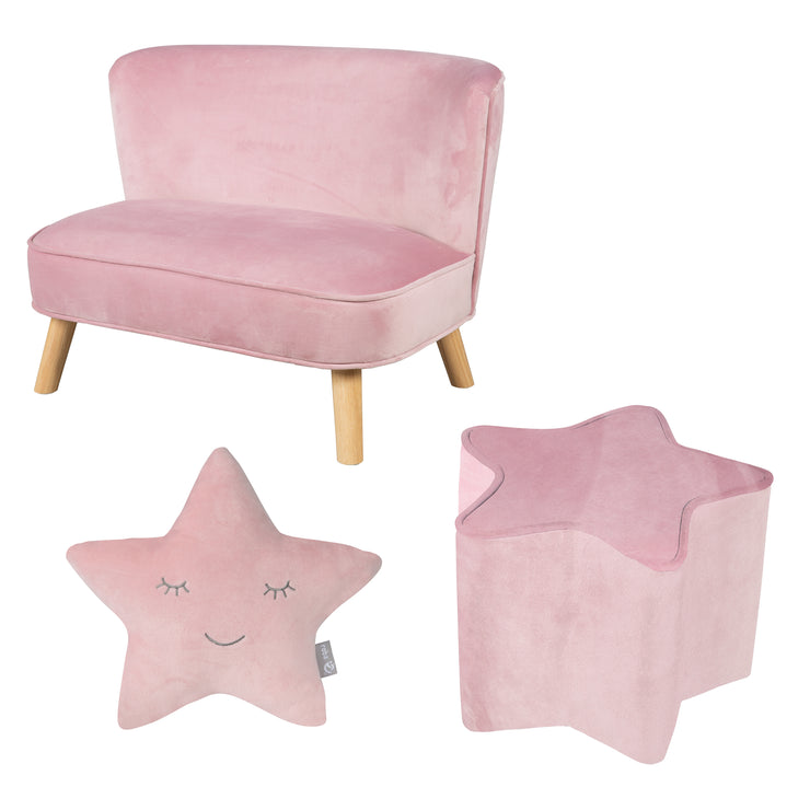 Ensemble "Lil Sofa" incl. un canapé, un tabouret et un coussin décoratif en forme d'étoile, rose/mauve