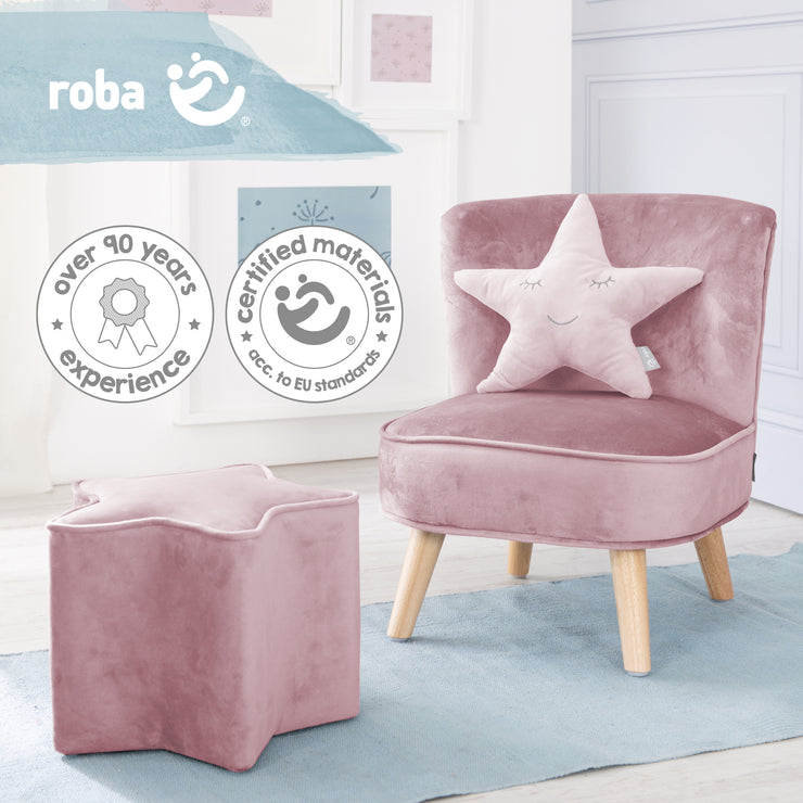 Bundle 'Lil Sofa' enthält Kindersessel, Kinderhocker in Sternform, Dekokissen Stern rosa/mauve