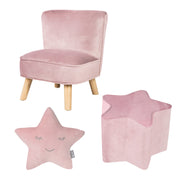 Bundle 'Lil Sofa' enthält Kindersessel, Kinderhocker in Sternform, Dekokissen Stern rosa/mauve
