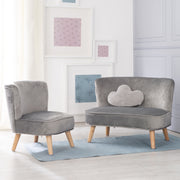 Pacchetto "Lil Sofa" contiene divano per bambini, sedia per bambini e cuscino decorativo a nuvola color grigio argento