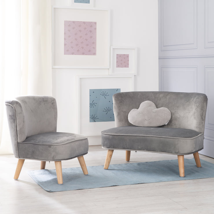 El paquete 'Lil Sofa' contiene sofá para niños, silla para niños y almohada decorativa en gris plata