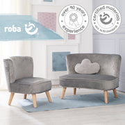 Pacchetto "Lil Sofa" contiene divano per bambini, sedia per bambini e cuscino decorativo a nuvola color grigio argento