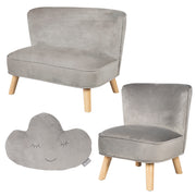 Ensemble "Lil Sofa" incl. un canapé, un fauteuil et un coussin décoratif en forme de nuage, gris argenté