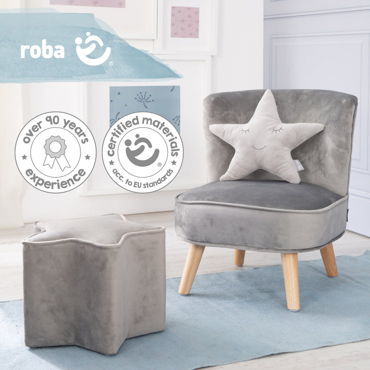 Paquete 'Lil Sofa' que incluye sillón para niños, taburete con forma de estrella y cojín con forma de estrella en gris plateado