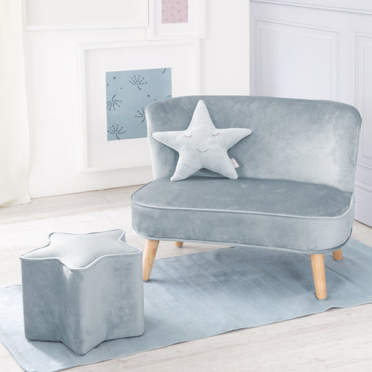 Paquete 'Lil Sofa' incluye sofá infantil, puff con forma de estrella y cojín decorativo estrella en azul claro/sky