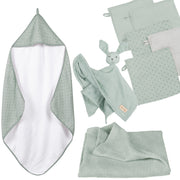 Organic Geschenkset 'Lil Planet' frosty green, Handtuch, Waschlappen, Schmusetuch & Decke, GOTS