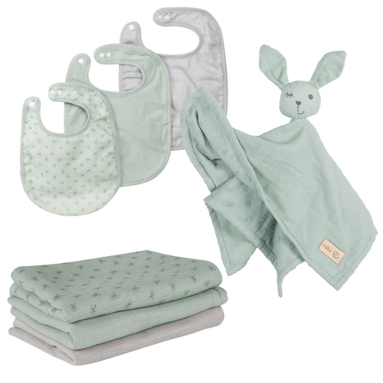 Set regalo biologico Baby Essentials 'Lil Planet' verde ghiaccio in cotone biologico, certificato GOTS
