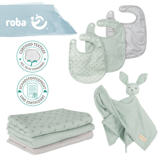 Set regalo biologico Baby Essentials 'Lil Planet' verde ghiaccio in cotone biologico, certificato GOTS