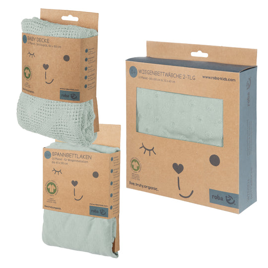 Organic Baby-Geschenkset 'Lil Planet' - BIO-Jersey Schlafen klein - 3-teilig - Frosty green