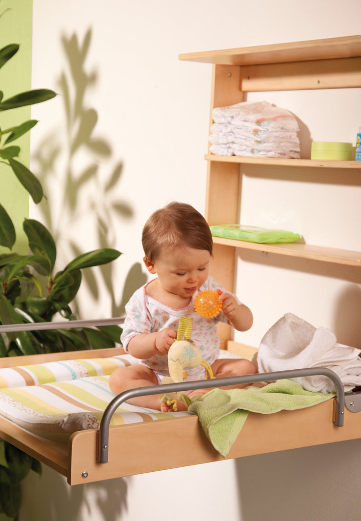 Wandwickelregal, klappbares Wickelregal, natur inkl. Wickelunterlage 'Dschungelbaby'