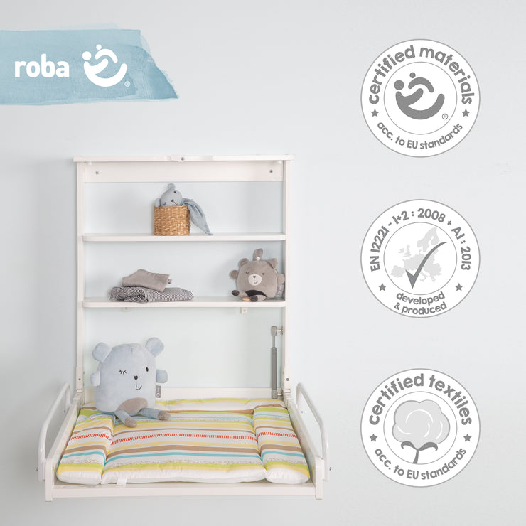 Estante cambiador de pared, cambiador plegable, blanco con cambiador 'Dschungelbaby'