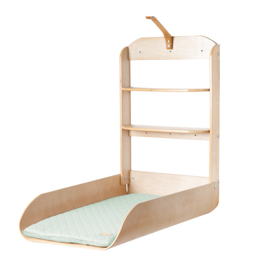Fasciatoio a parete in legno sagomato + materassino fasciatoio 'roba Style frosty green'