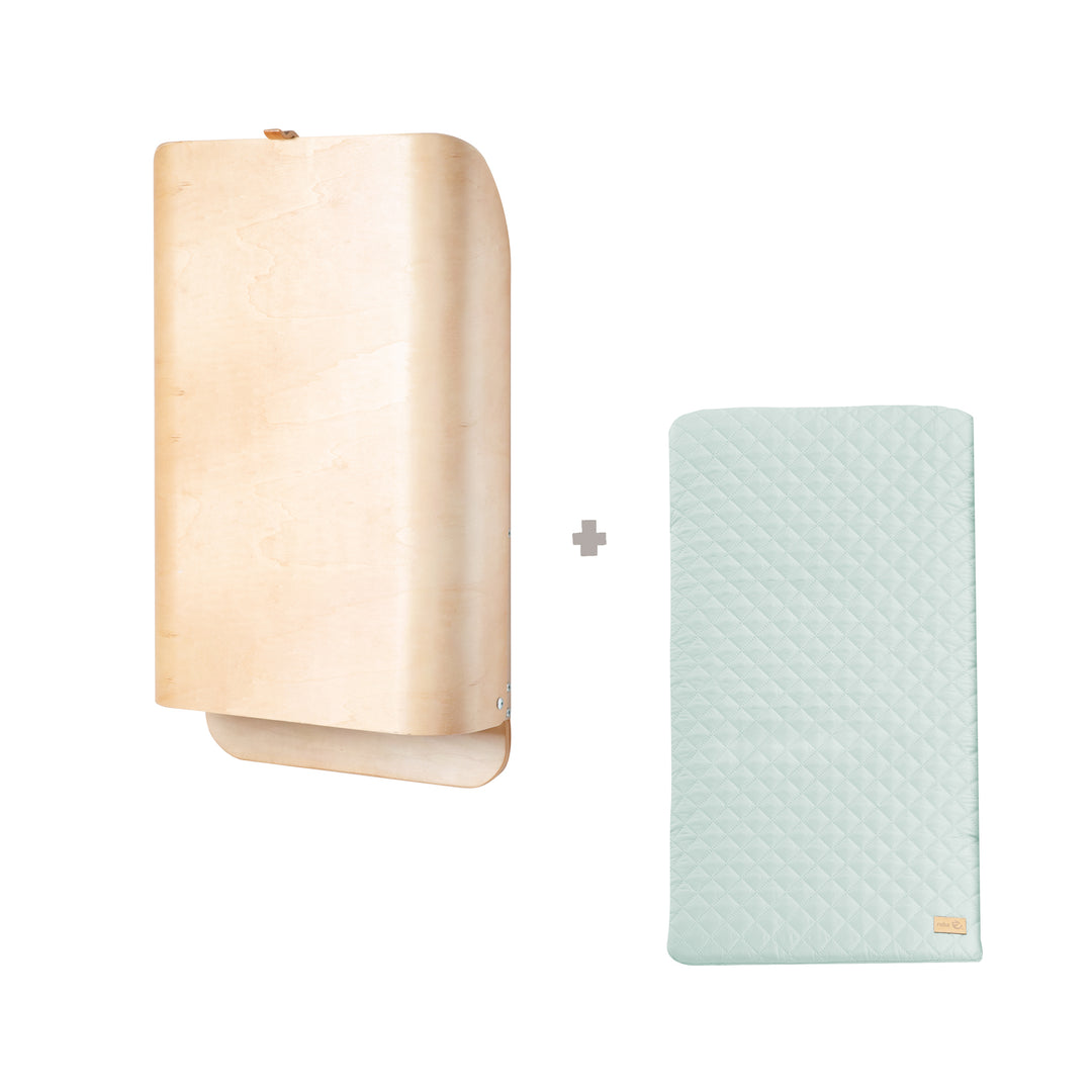 Fasciatoio a parete in legno sagomato + materassino fasciatoio 'roba Style frosty green'
