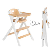 High sedia pieghevole "piegatura smart" - spazio -detta e pieghevole, seggiolone per bambini e bambini, natura legna/bianca