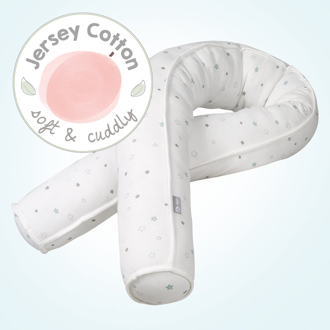 Letto serpente 'Incanto di Stelle', adatto anche come cuscino per allattamento, jersey di cotone 100%, lunghezza 170 cm