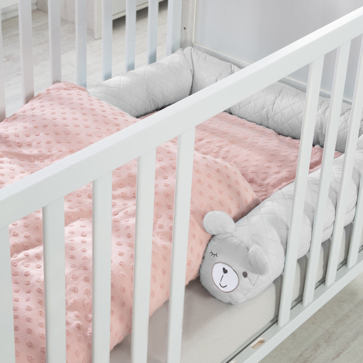 Serpent de lit "roba Style", tour de lit bébé, avec visage d'ours "Sammy", gris argenté, 170 cm