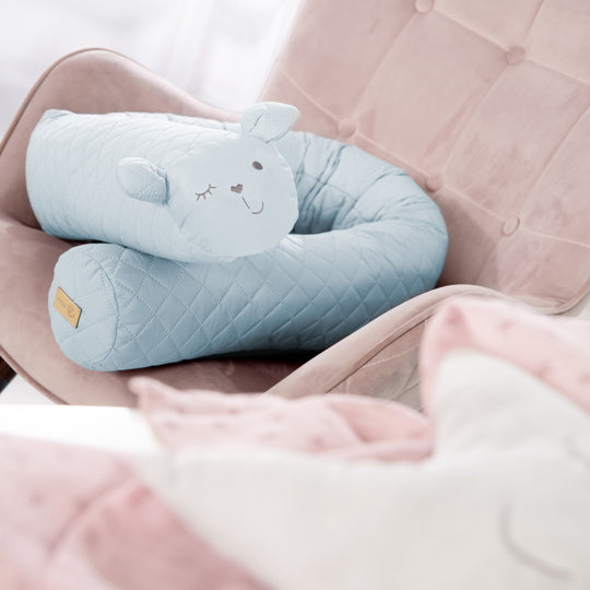 Bed Bumper 'roba Style', Baby Bed Border with Bear Face 'Benny', Light Blue, 170 cm