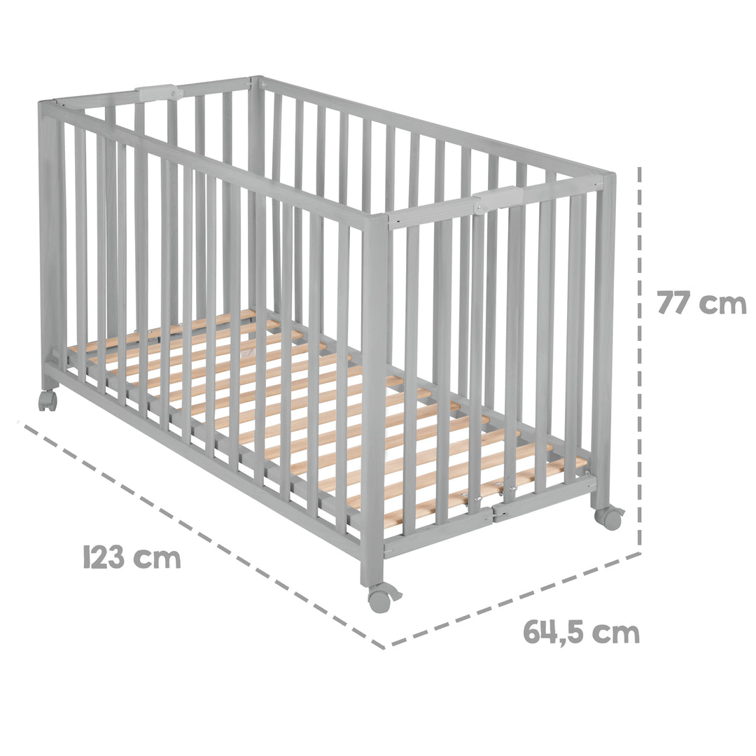 Letto pieghevole 'Fold Up', 60 x 120 cm, in legno color tortora, regolabile in altezza in 2 posizioni, rotelle incluse