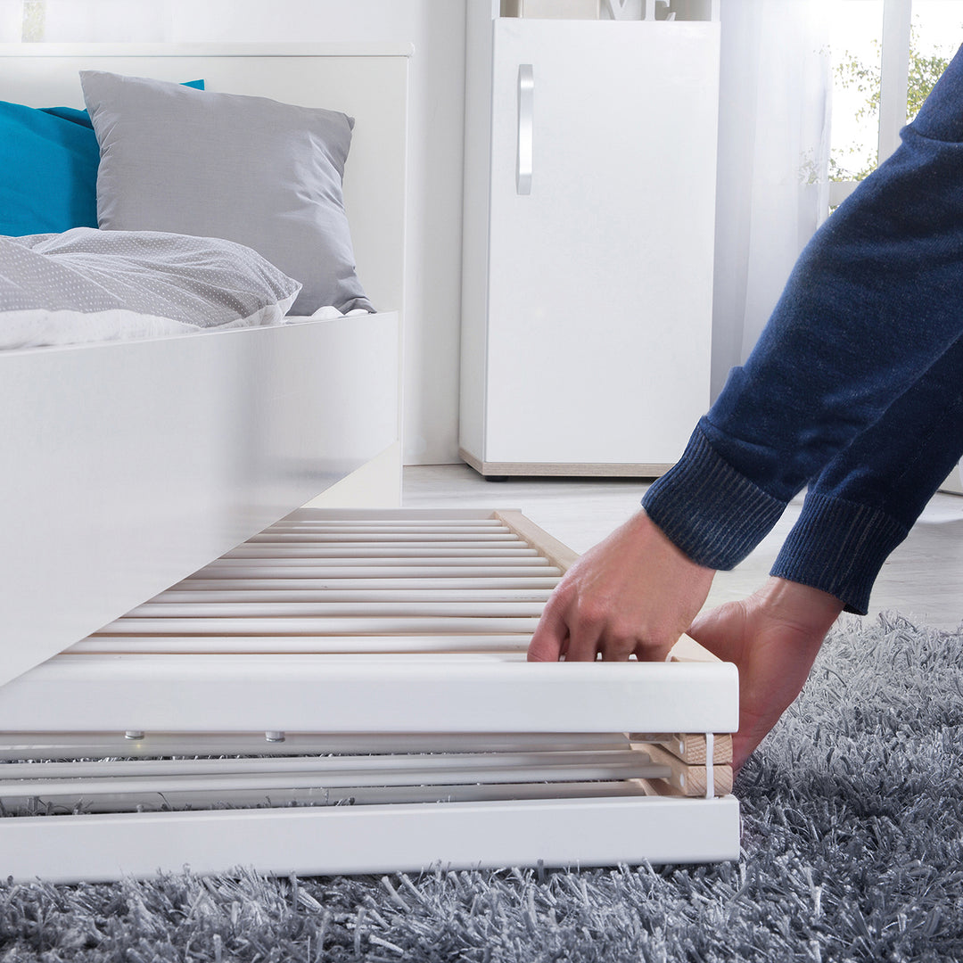 Lettino pieghevole 'Fold Up', 60 x 120 cm, legno bianco, regolabile in altezza su 2 livelli, incl. ruote