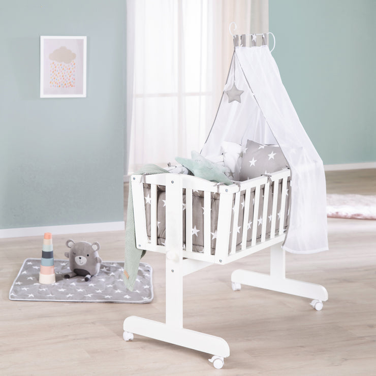 Cradle Set 'Little Stars', 40 x 90 cm, white, locking function, incl. accessories