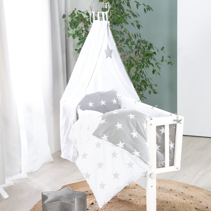 Set culla completo, "Little Stars", 40 x 90 cm, bianco, funzione di blocco, accessori inclusi