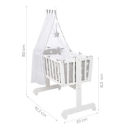 Set culla completo, "Little Stars", 40 x 90 cm, bianco, funzione di blocco, accessori inclusi