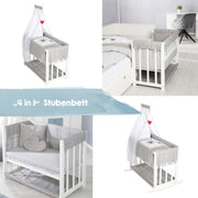 Stume et lit latéral 'Adam & Owl' 4 en 1, lit pour bébé, berceau et banc pour enfants, blanc
