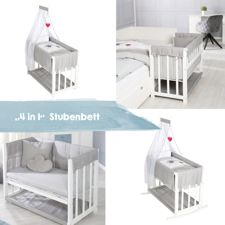 Stume et lit latéral 'Adam & Owl' 4 en 1, lit pour bébé, berceau et banc pour enfants, blanc